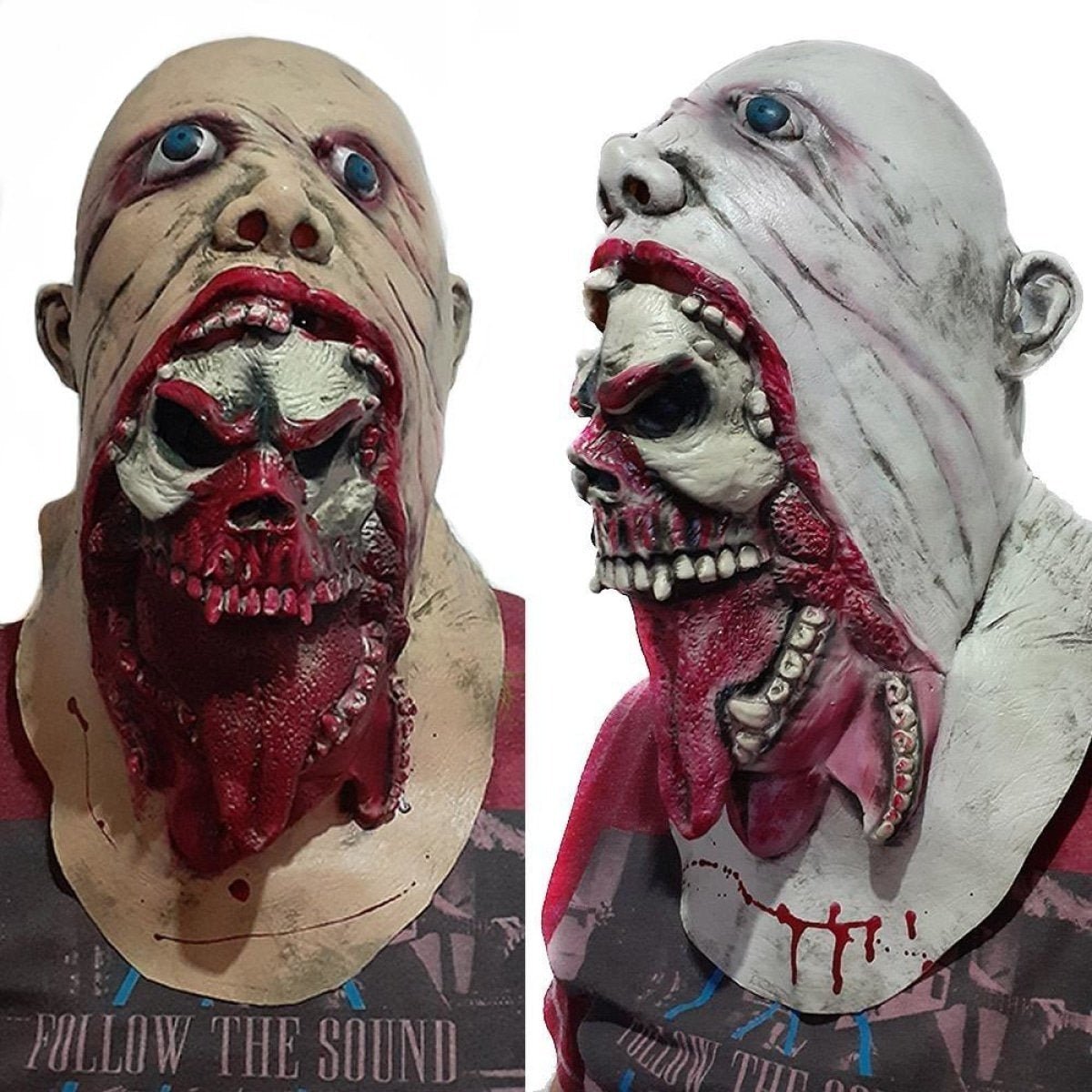 Scary Latex Face Zombie Mask Adult Size Bloody Halloween Prop Costume Dark/Light Party - Darker Head - Asia Sell