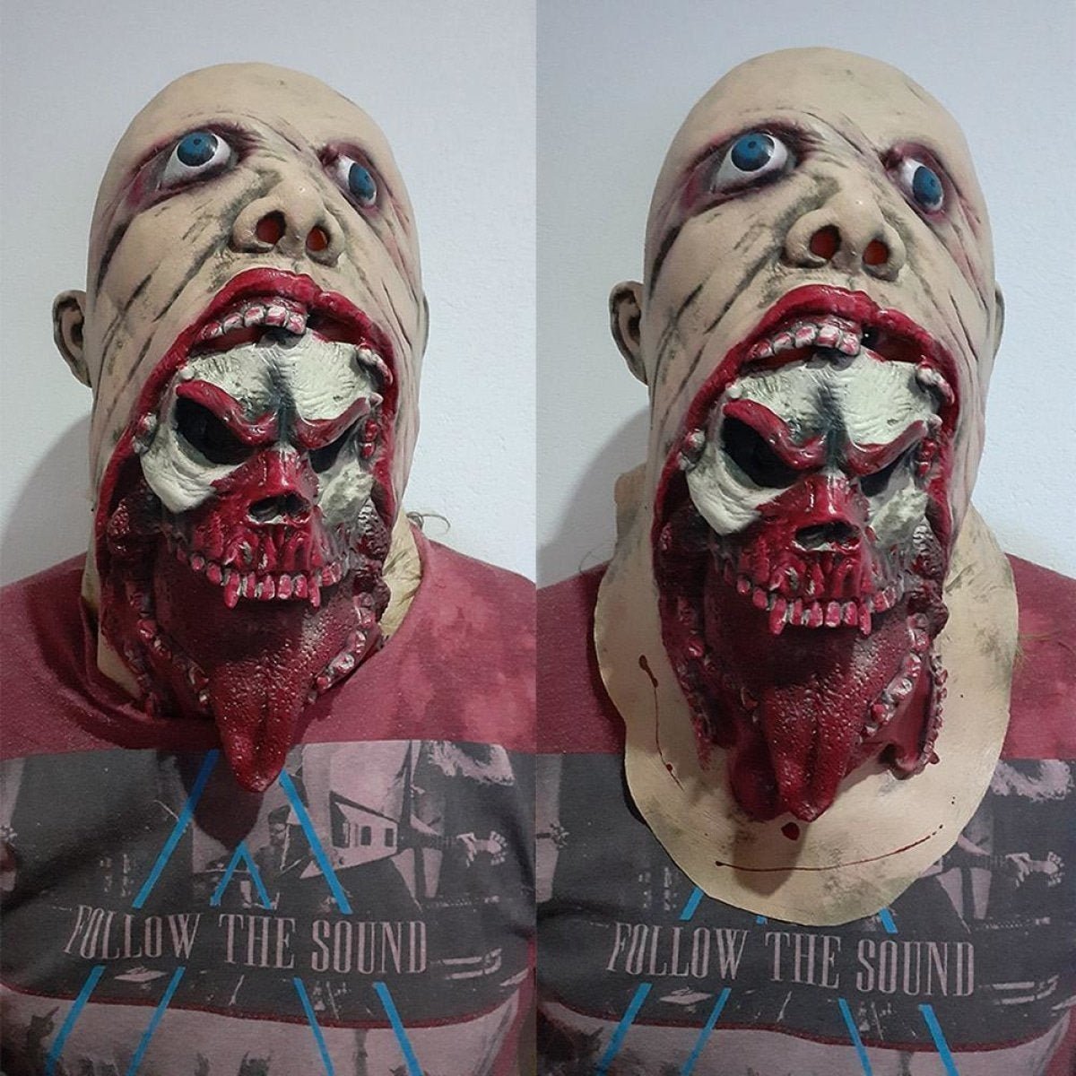 Scary Latex Face Zombie Mask Adult Size Bloody Halloween Prop Costume Dark/Light Party - Darker Head - Asia Sell