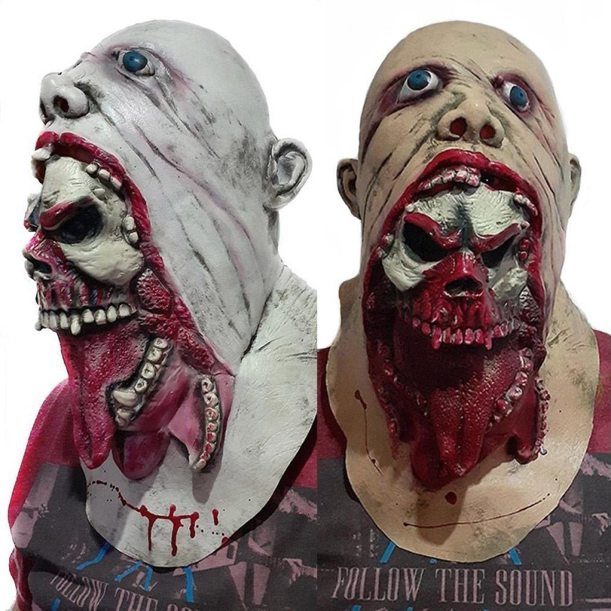 Scary Latex Face Zombie Mask Adult Size Bloody Halloween Prop Costume Dark/Light Party - Lighter Head - Asia Sell