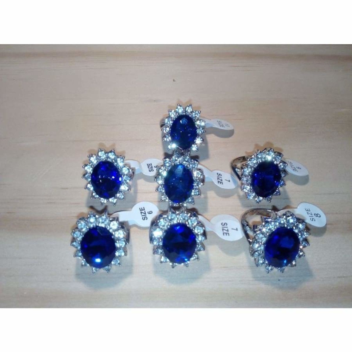Set of 7 Womens Rings Blue Ring Silver Colour Size 6 7 8 9 10 Fashion Jewellery - - Asia Sell