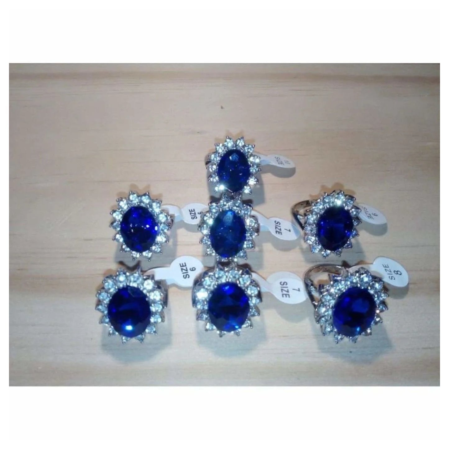 Set of 7 Womens Rings Blue Ring Silver Colour Size 6 7 8 9 10 Fashion Jewellery - - Asia Sell