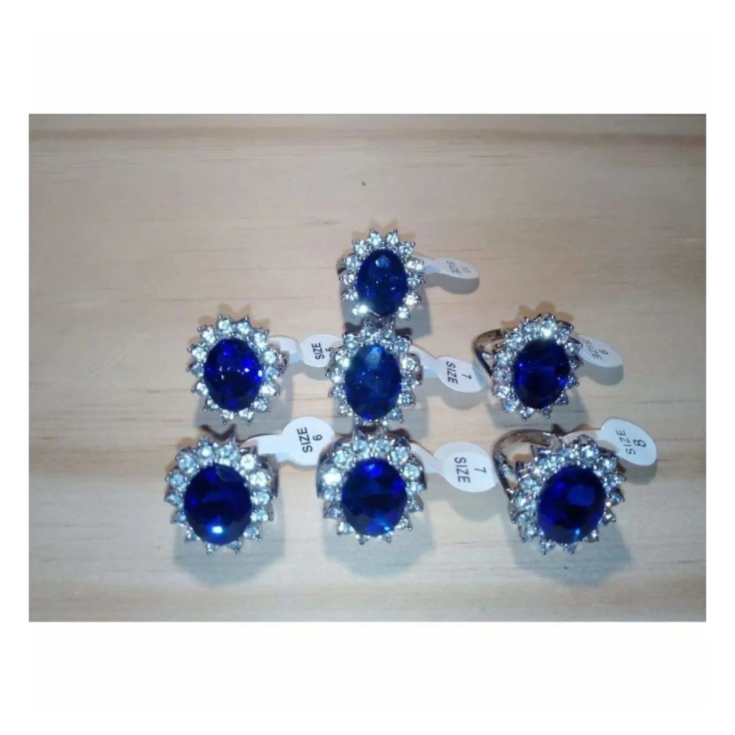 Set of 7 Womens Rings Blue Ring Silver Colour Size 6 7 8 9 10 Fashion Jewellery - - Asia Sell