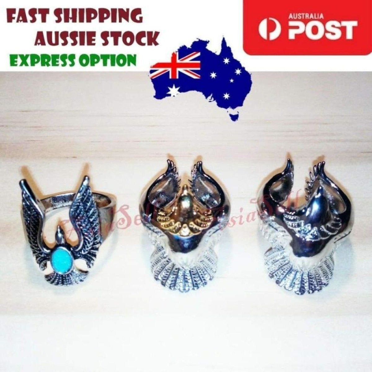 Stainless Steel Retro Eagle Bird Wings Open Ring Mens Jewellery Fashion Gold - Silver Size 7 U.S. Adjustable - Asia Sell