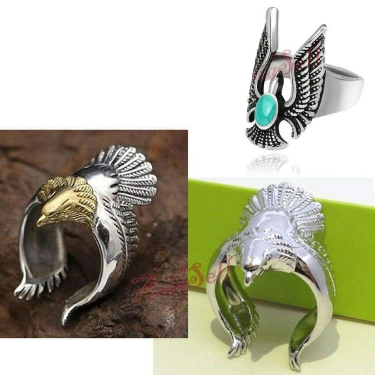 Stainless Steel Retro Eagle Bird Wings Open Ring Mens Jewellery Fashion Gold - Silver Size 7 U.S. Adjustable - Asia Sell