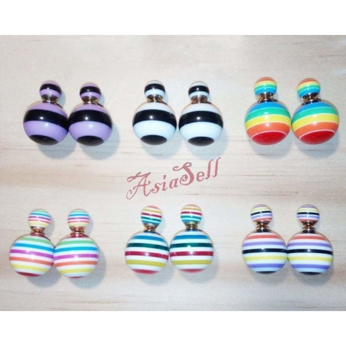 Summer Style Round Striped Pearl Stud Earrings Jewelry Earring Women Fashion - A - Asia Sell