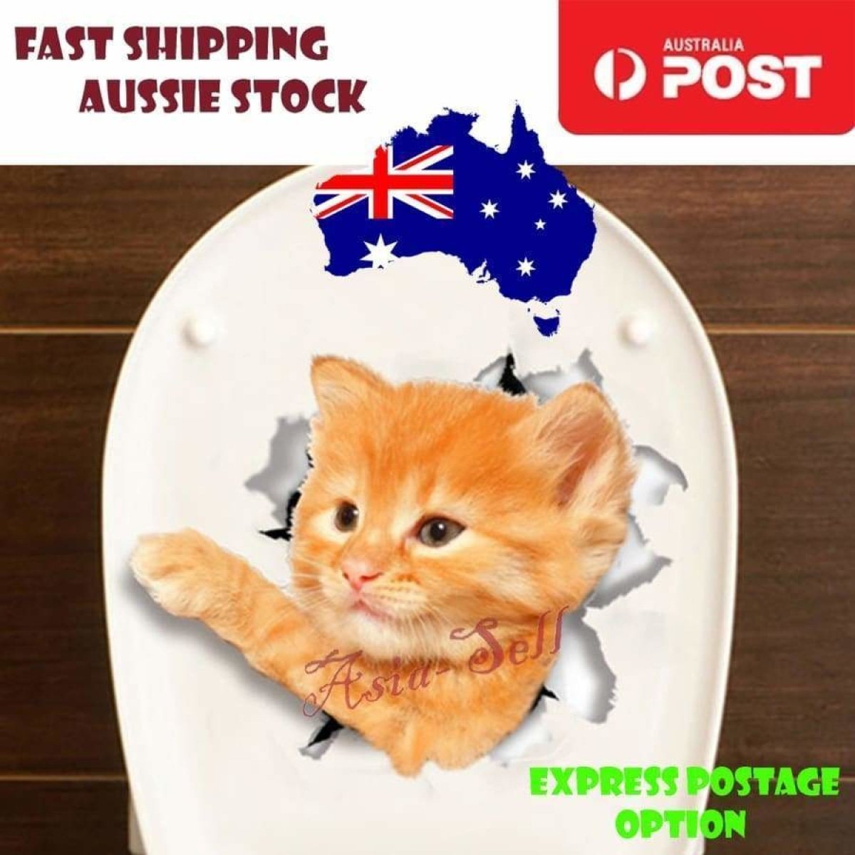 Toilet Seat Lid Sticker Cat Dog Kitten Bathroom Decals Tiles Cats Dogs Stickers - Cat 2 - Asia Sell