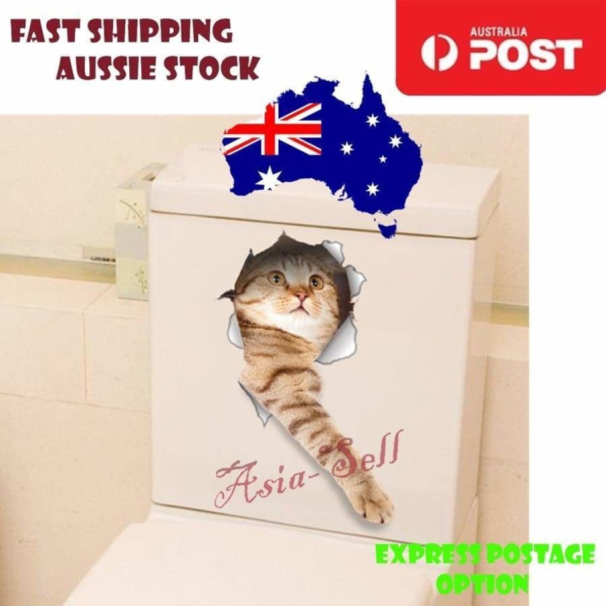 Toilet Seat Lid Sticker Cat Dog Kitten Bathroom Decals Tiles Cats Dogs Stickers - Cat 3 - Asia Sell