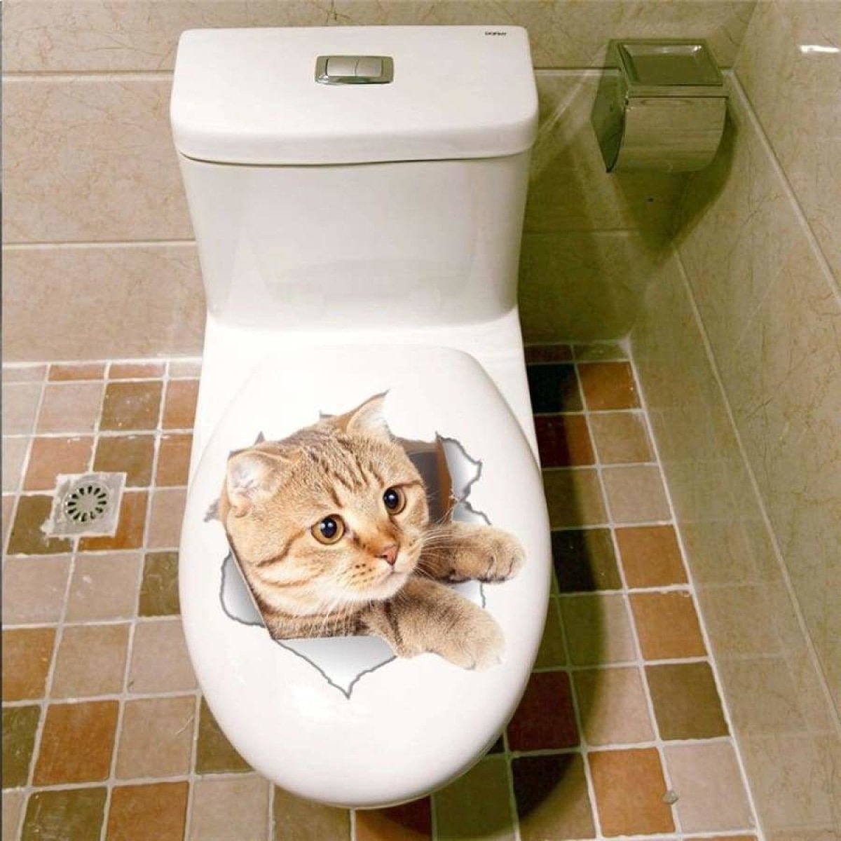 Toilet Seat Lid Sticker Cat Dog Kitten Bathroom Decals Tiles Cats Dogs Stickers - Cat 4 - Asia Sell