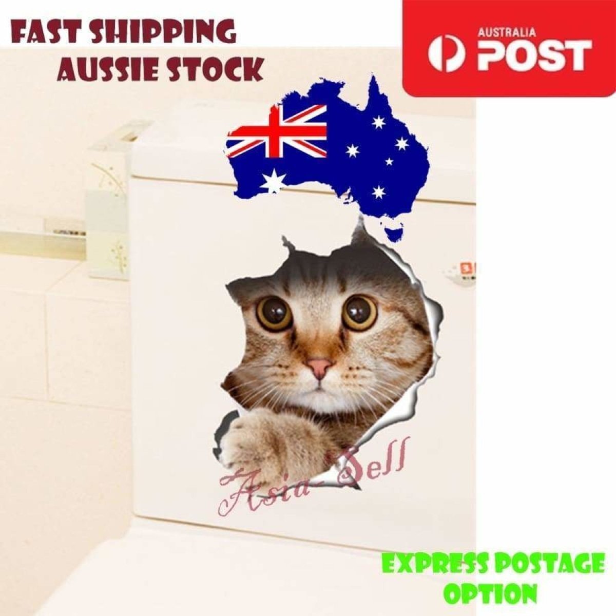 Toilet Seat Lid Sticker Cat Dog Kitten Bathroom Decals Tiles Cats Dogs Stickers - Cat 6 - Asia Sell