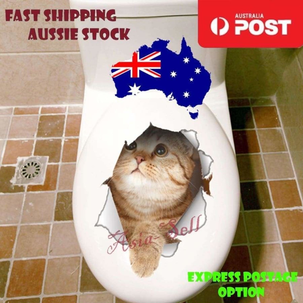 Toilet Seat Lid Sticker Cat Dog Kitten Bathroom Decals Tiles Cats Dogs Stickers - Cat 7 - Asia Sell