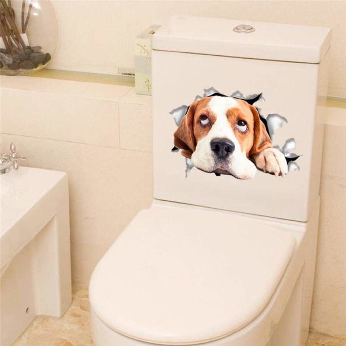 Toilet Seat Lid Sticker Cat Dog Kitten Bathroom Decals Tiles Cats Dogs Stickers - Dog 1 - Asia Sell