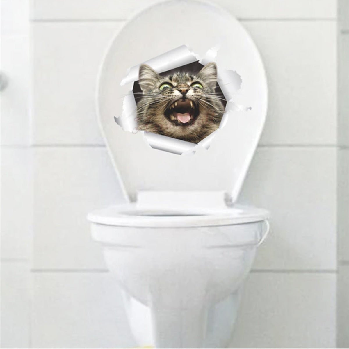 Toilet Seat Lid Sticker Cat Dog Kitten Bathroom Decals Tiles Cats Dogs Stickers - Snarling Cat 2 - Asia Sell