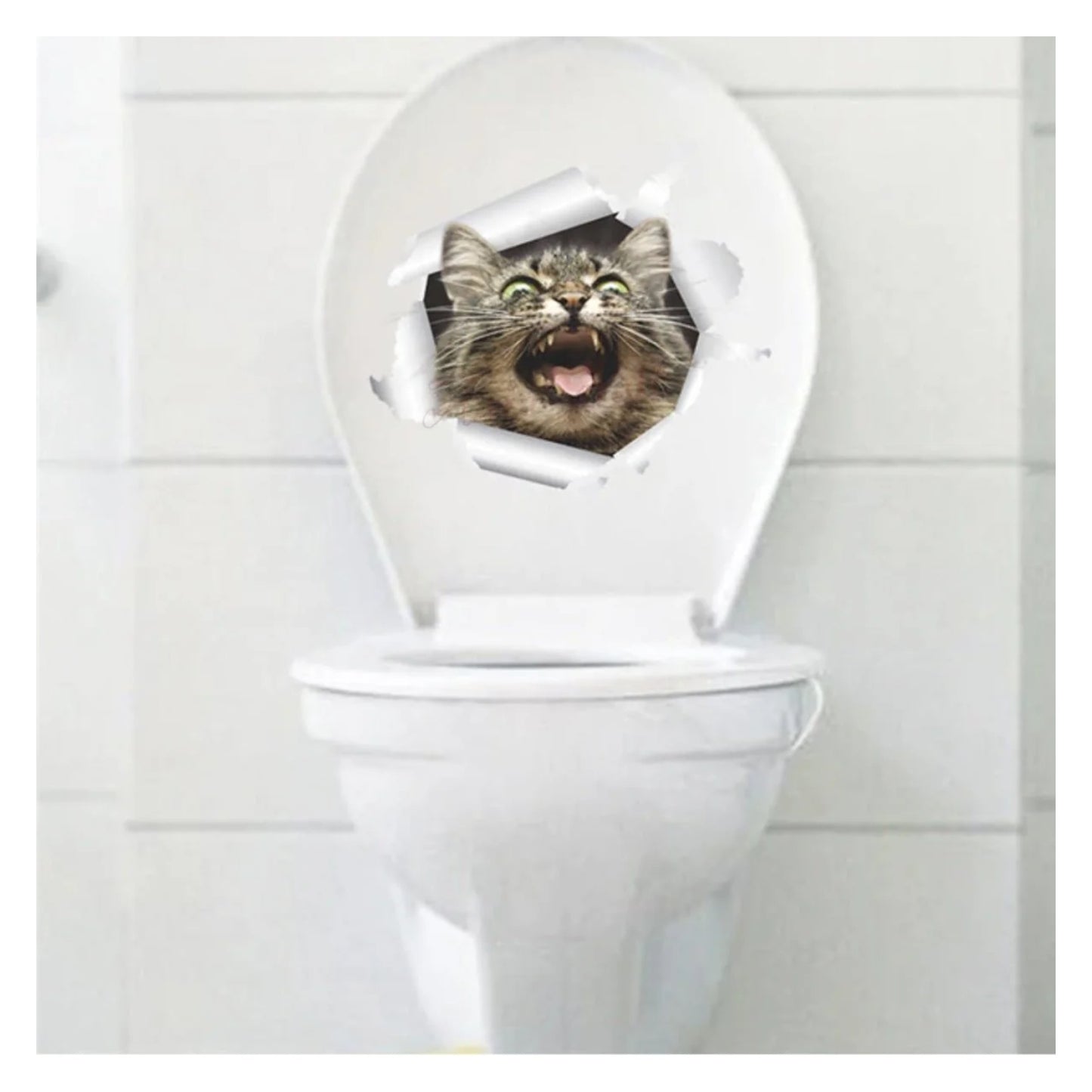 Toilet Seat Lid Sticker Cat Dog Kitten Bathroom Decals Tiles Cats Dogs Stickers - Snarling Cat 2 - Asia Sell