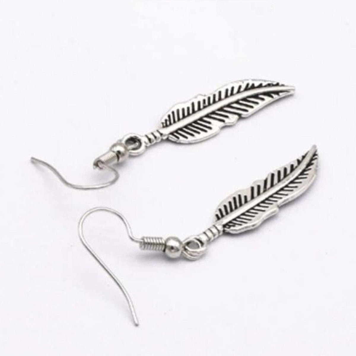Womens Dangle Earrings Gold Silver Colour Star Peace Heart Feather Girls Bohemian Drop - Feather - SIlver - Asia Sell