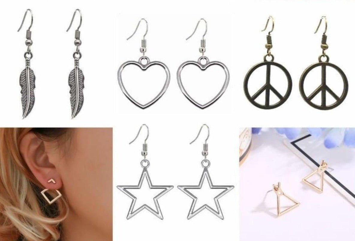 Womens Dangle Earrings Gold Silver Colour Star Peace Heart Feather Girls Bohemian Drop - Heart - Gold - Asia Sell