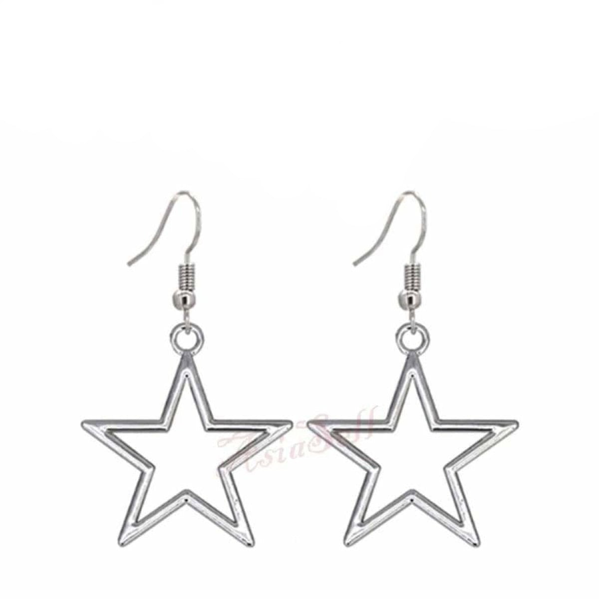 Womens Dangle Earrings Gold Silver Colour Star Peace Heart Feather Girls Bohemian Drop - Large Star - Silver - Asia Sell