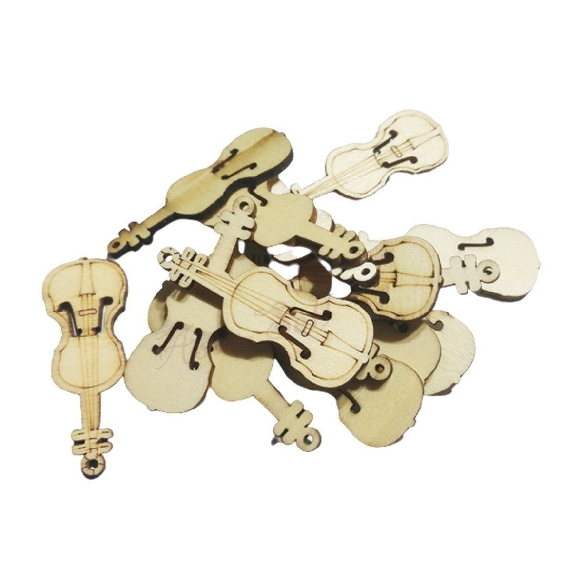 Wooden Forms Sea Animals Birds Violin Bicycle DIY Craft Scrapbooking Whale Seahorse - 15pcs Violins/Guitars - Asia Sell