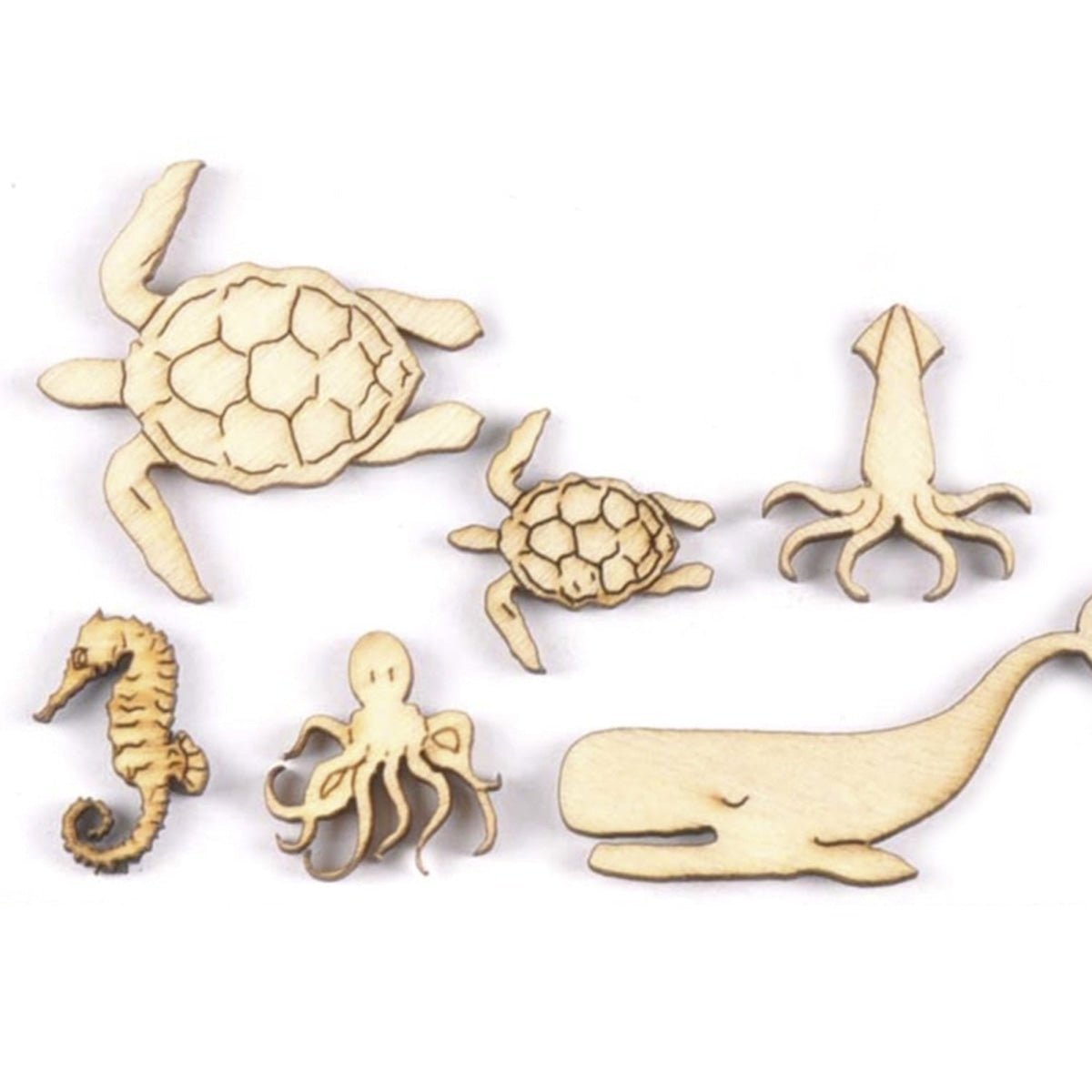 Wooden Forms Sea Animals Birds Violin Bicycle DIY Craft Scrapbooking Whale Seahorse - 20pcs Sea Creatures 1 - Asia Sell