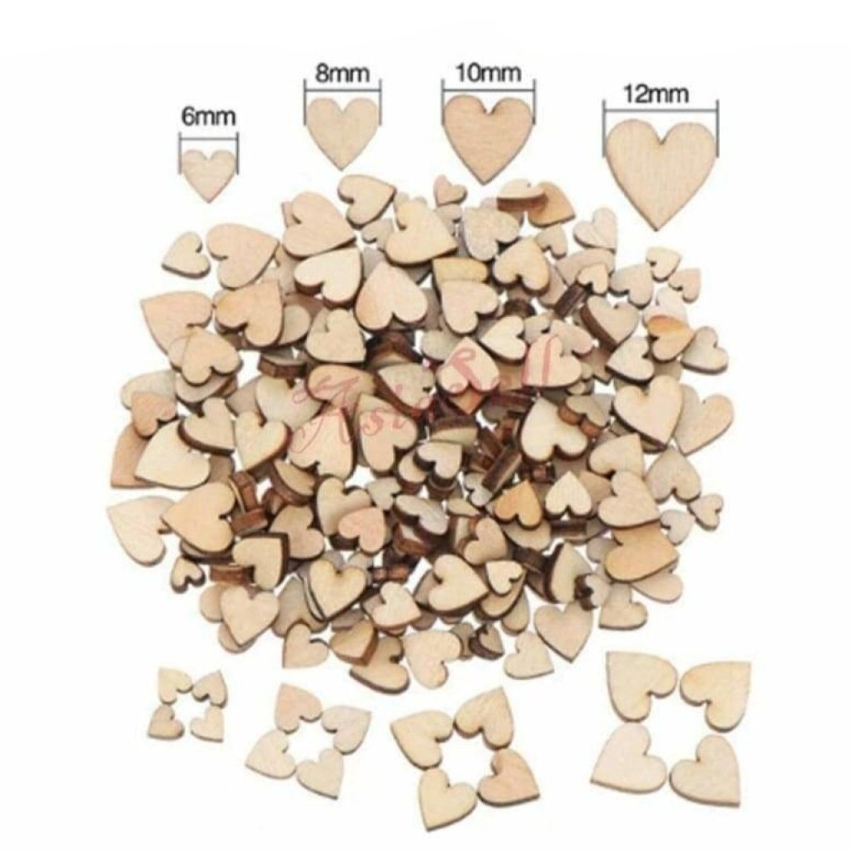 Wooden Numbers Alphabet Letters Hearts DIY Craft Wood Lettering - 100x Hearts 6,8,10,12mm - Asia Sell