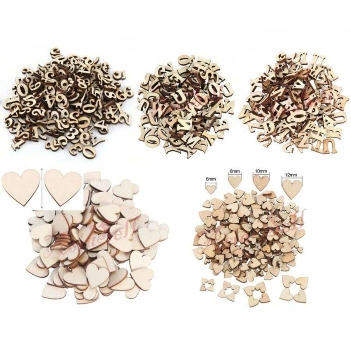 Wooden Numbers Alphabet Letters Hearts DIY Craft Wood Lettering - 100x Letters 14mm - Asia Sell