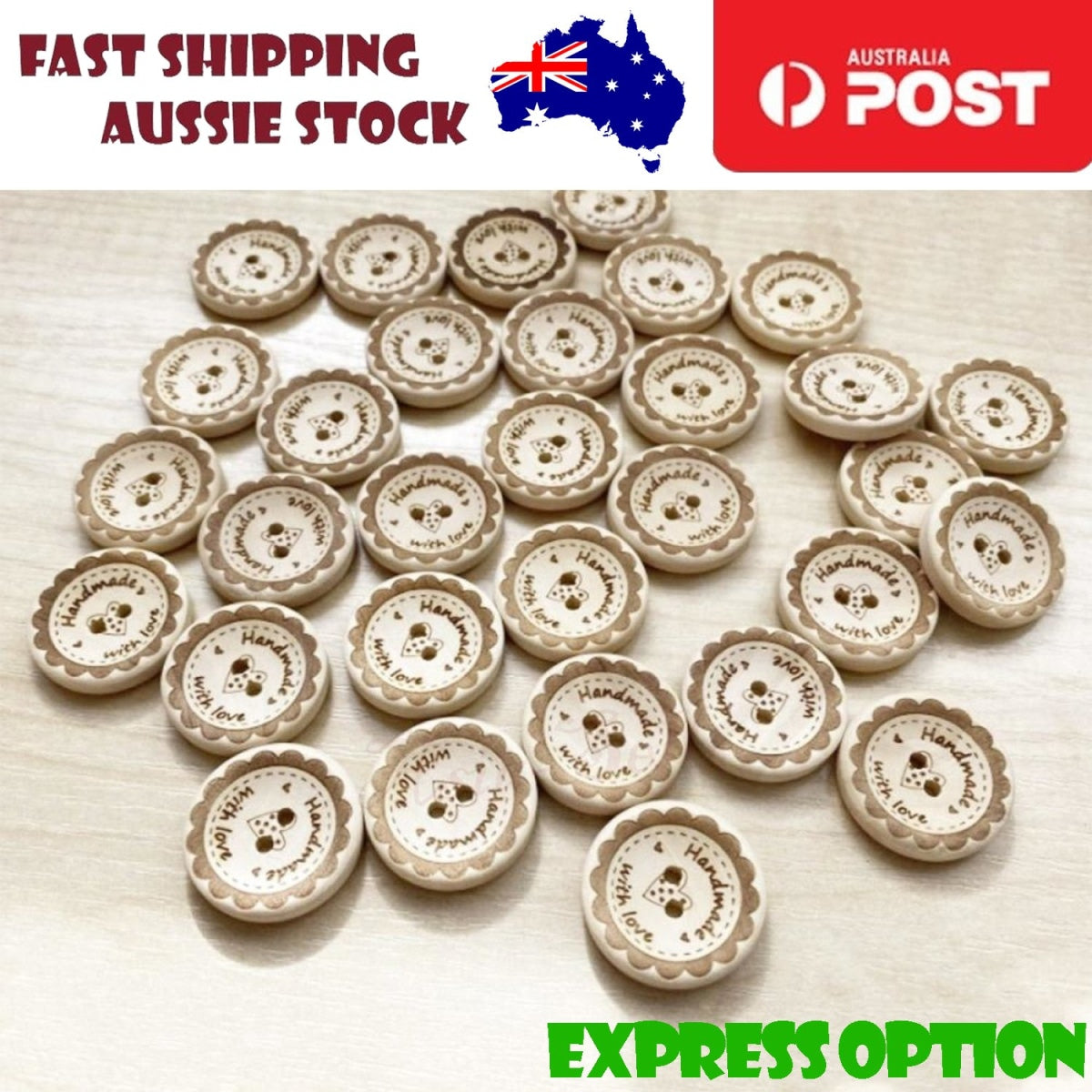 40-100Pcs 20-30Mm Wooden Buttons Handmade With Love Round Clothes Button Clothing