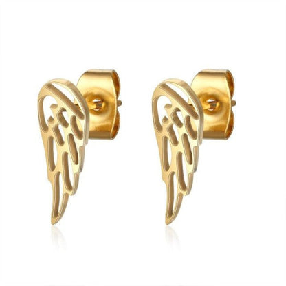 1 Pair 316L Gold Silver Colour Stainless Steel SS Night Owl Humming Bird Swallow Stud Earring Jewellery Gift - Feather - Gold - - Asia Sell