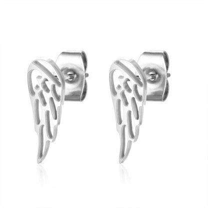1 Pair 316L Gold Silver Colour Stainless Steel SS Night Owl Humming Bird Swallow Stud Earring Jewellery Gift - Feather - Silver - - Asia Sell