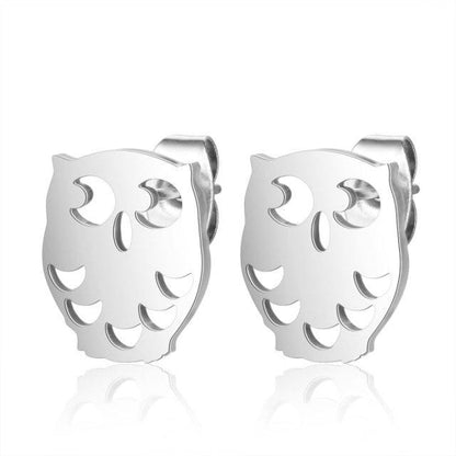 1 Pair 316L Gold Silver Colour Stainless Steel SS Night Owl Humming Bird Swallow Stud Earring Jewellery Gift - Owl Crest - Silver - - Asia Sell