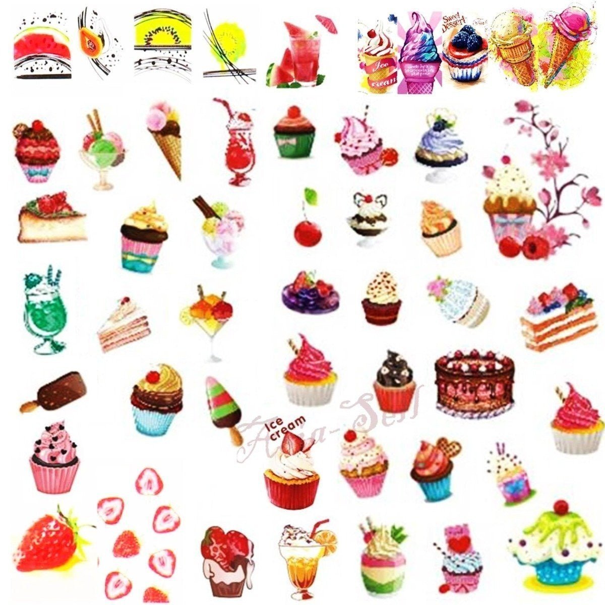 1 Sheet Nail Art Summer Slider Ice Cream Drink Fruit Sticker For Nail DIY Manicure - STZ478 - Asia Sell