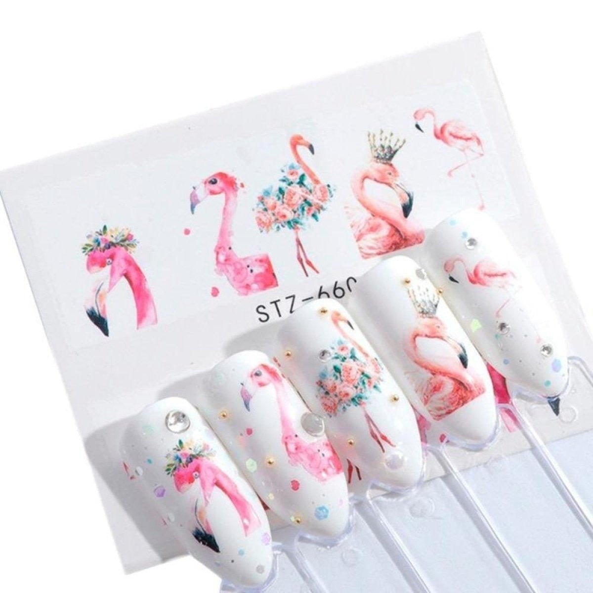 1 Sheet Nail Water Transfer Sticker Cartoon Flamingo Cute Animal Designs Nail Art Slider Manicure - STZ659 - - Asia Sell