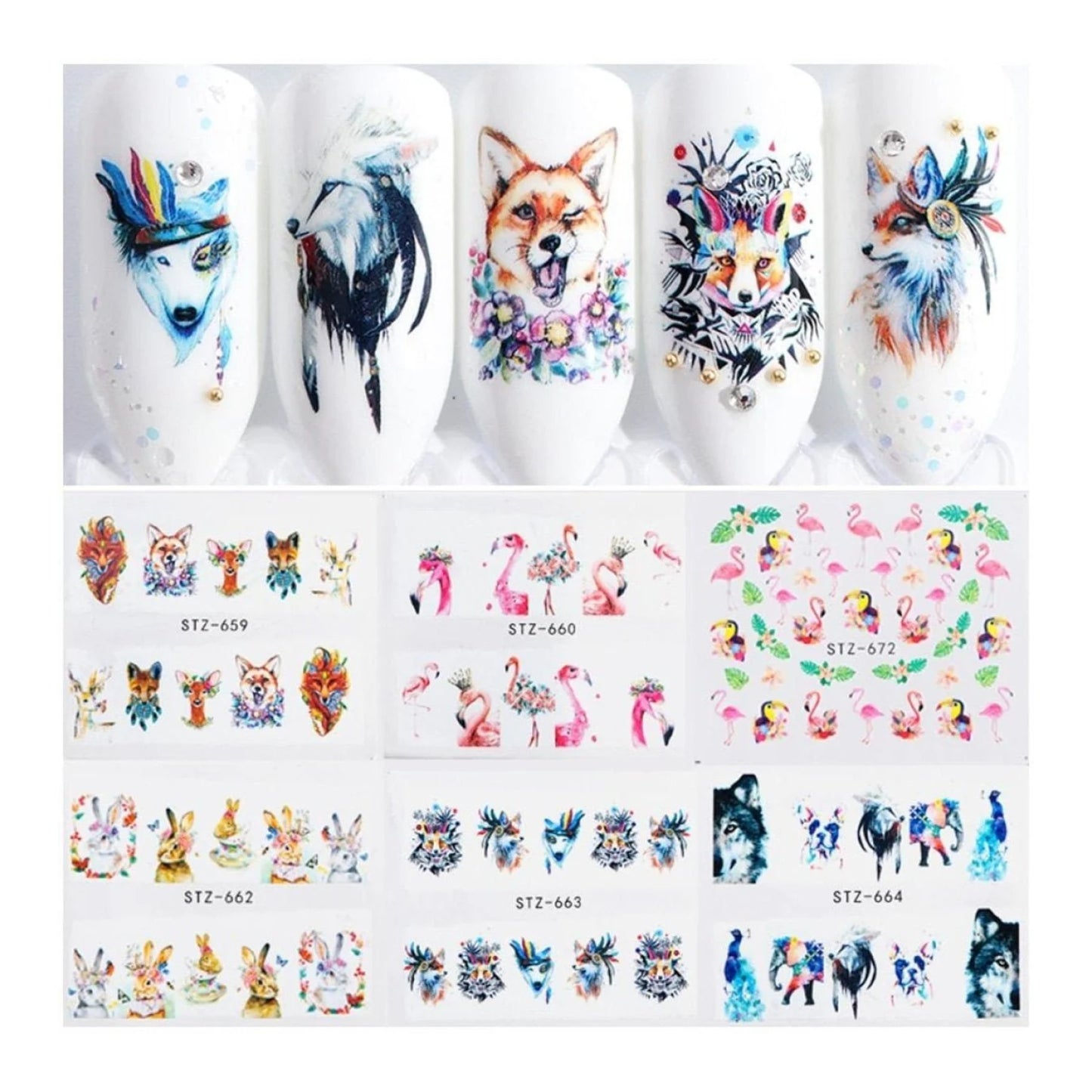 1 Sheet Nail Water Transfer Sticker Cartoon Flamingo Cute Animal Designs Nail Art Slider Manicure - STZ767 - Asia Sell