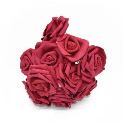 10-100pcs 8cm Artificial Flowers Foam Rose Fake Bride Bouquet Wedding - 10pcs - Burgundy - Asia Sell