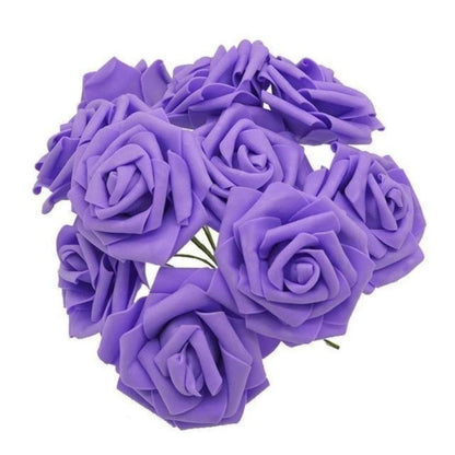 10-100pcs 8cm Artificial Flowers Foam Rose Fake Bride Bouquet Wedding - 10pcs - Purple - Asia Sell