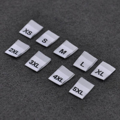 100pcs Clothing Size Label Tags XS S M L XL 2XL 3XL 4XL Black Text White Garment Clothes T Shirt Dress Fabric - M Black - Asia Sell