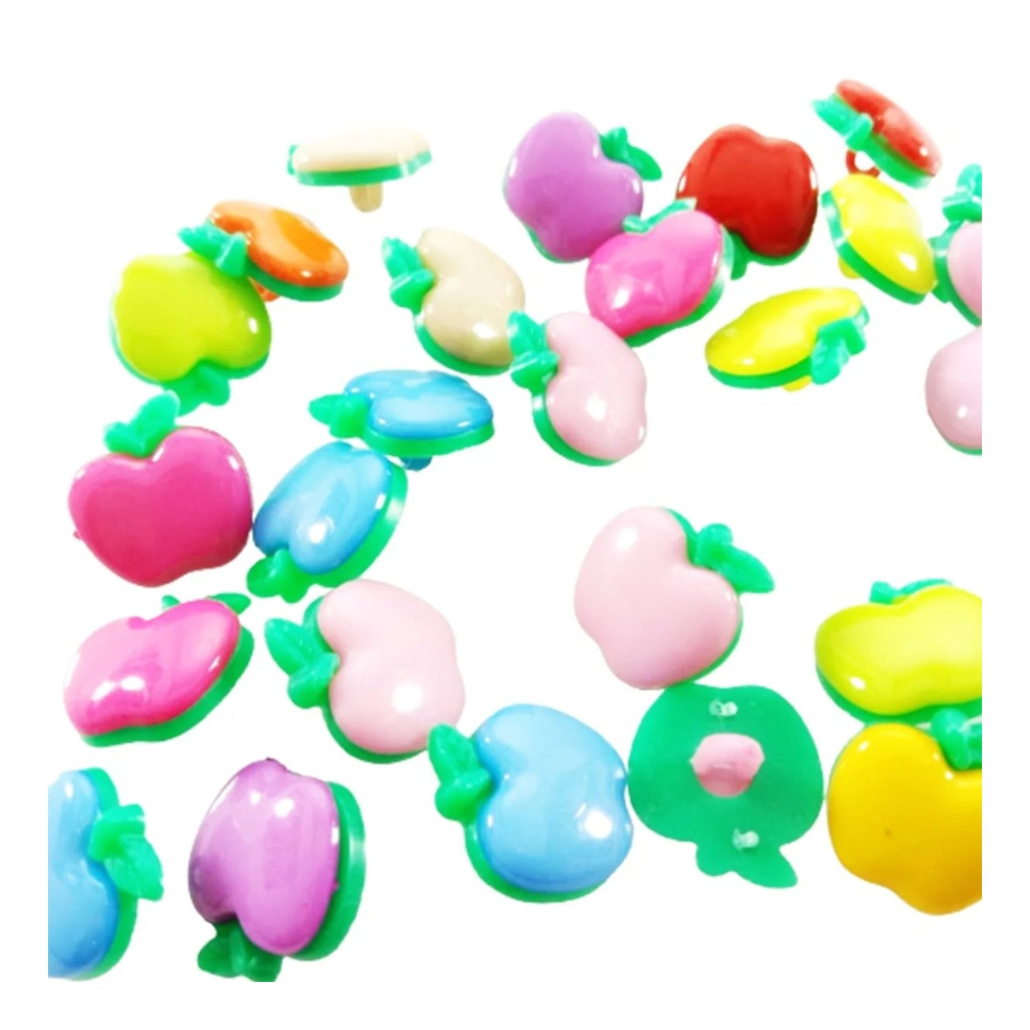 10-200pcs-Shank Loop Buttons Butterfly Cupcake Car Heart Paw Icecream Ladybug Apple Childrens Clothing Crafts - Apple - 10pcs - Asia Sell