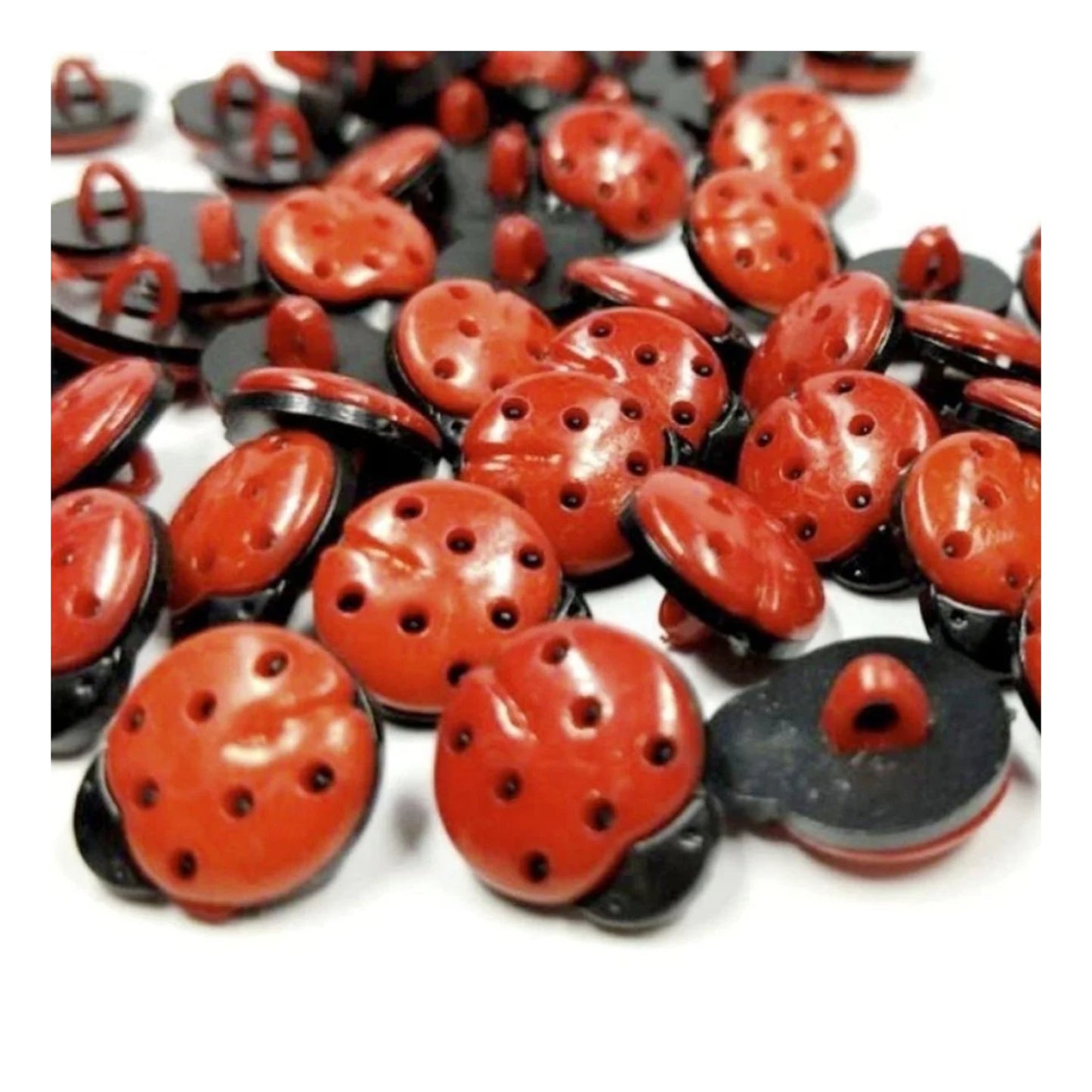 10-200pcs-Shank Loop Buttons Butterfly Cupcake Car Heart Paw Icecream Ladybug Apple Childrens Clothing Crafts - Red Ladybug - 10pcs - Asia Sell
