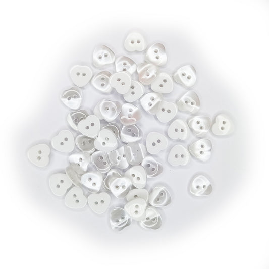 10-200pcs Glossy White Transparent Resin Sewing Buttons Scrapbooking Heart Pearl Two Holes 11.5mm | Top View | Asia Sell