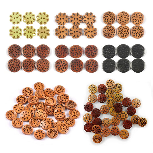 10-30pcs 18-25mm Carved Wooden Buttons Brown Cut-Out 2-Hole Coat Upholstery Flower Sewing Clothes - 10pcs 24mm Copper Brown - Asia Sell