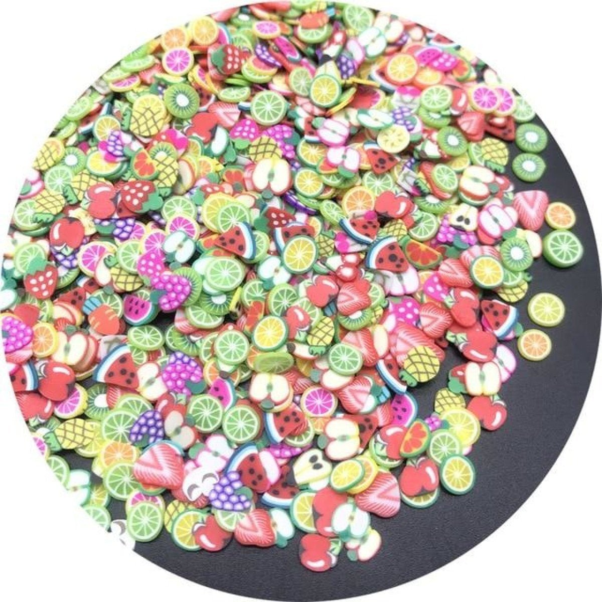 1000pcs 3-6mm Mixed Fruit Animal Clay Beads Decoration Crafts Scrapbook Nail Art - Mixed Fruits - - Asia Sell