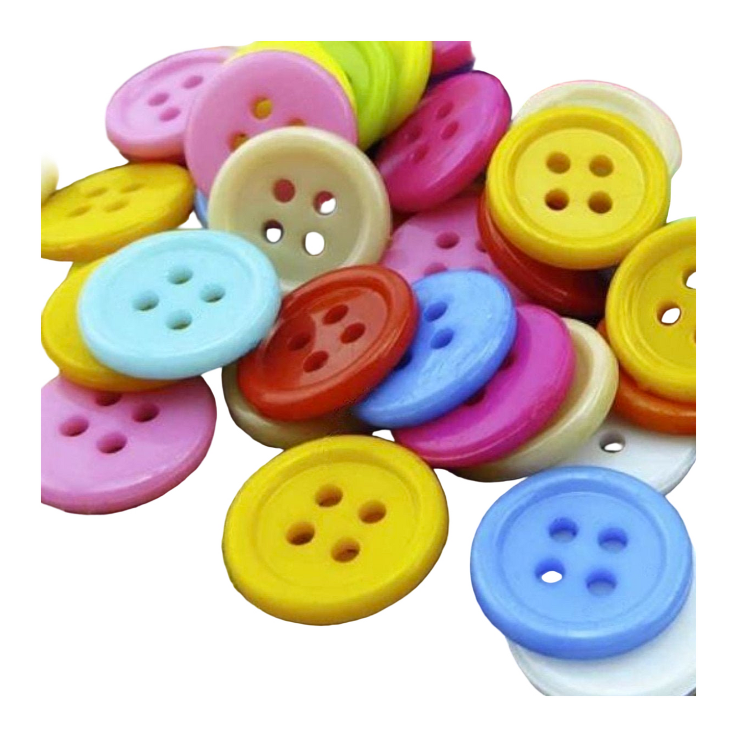 Assorted colorful buttons on a white background