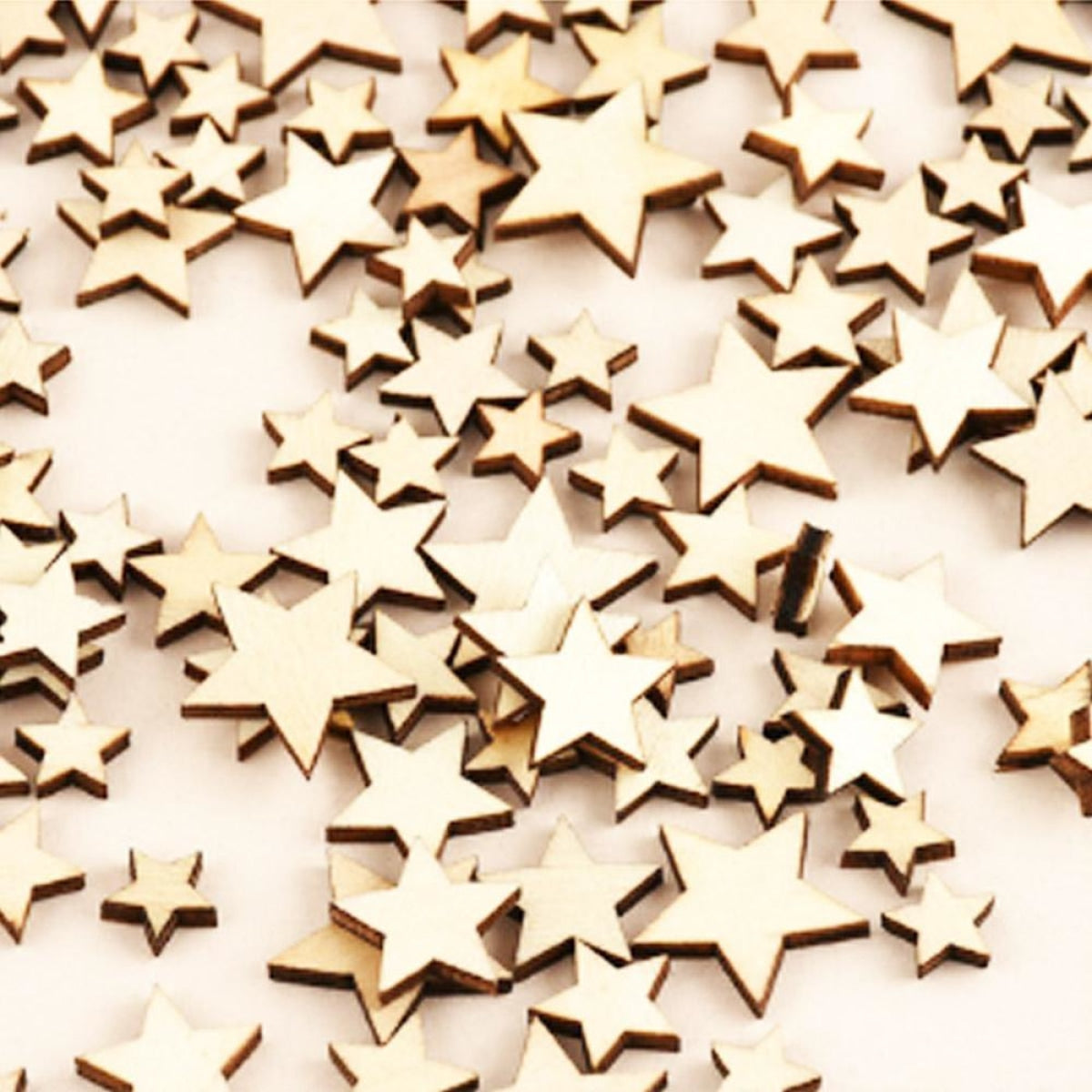 200pcs Wooden Stars Small Confetti 10mm-20mm Wood Crafts Decorations Table Scatter