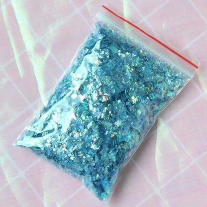 100g Holographic Nail Decoration Flakes Glitter DIY Nail Art 3D Sequin - Light Blue/Aqua - - Asia Sell