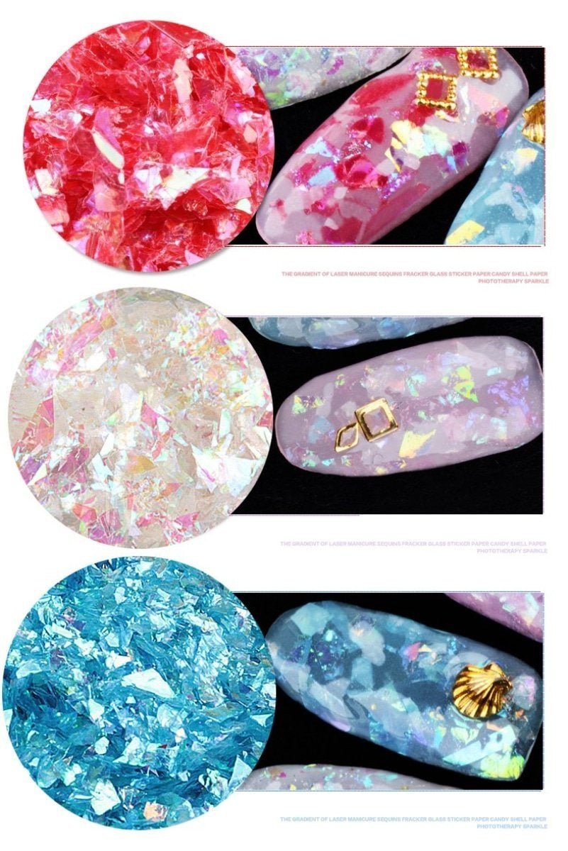 100g Holographic Nail Decoration Flakes Glitter DIY Nail Art 3D Sequin - Light Green - - Asia Sell
