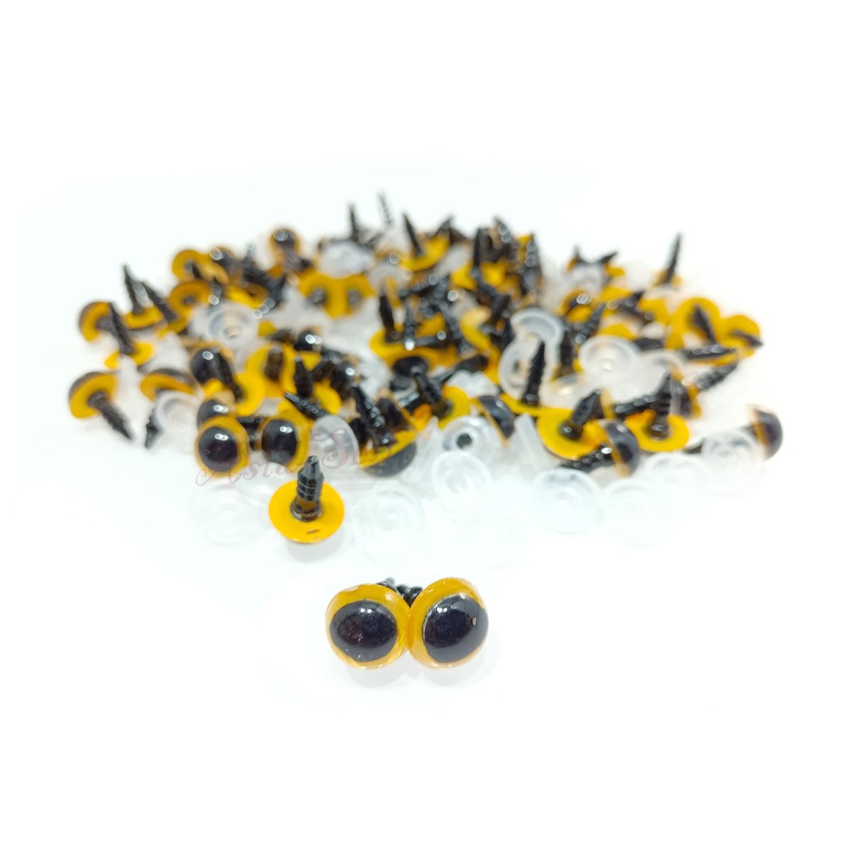 100pcs 10mm Colour Safety Eyes For Teddy Bear Doll Animal Puppet Crafts Plastic Eyes - Light Brown / Yellow - Asia Sell