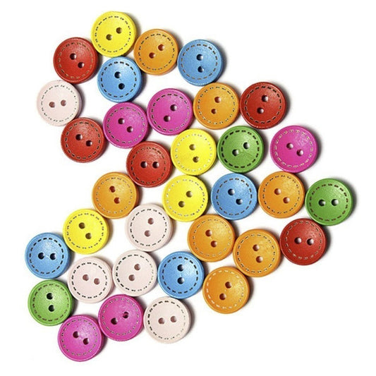 100pcs 10mm Round 2 Hole Wooden Buttons Flatback Clothing Sewing Colourful - - Asia Sell