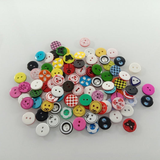 100pcs 12mm Mixed Colourful Cartoon Resin Buttons DIY Scrapbooking Accessories Kid's Apparel Sewing - - Asia Sell