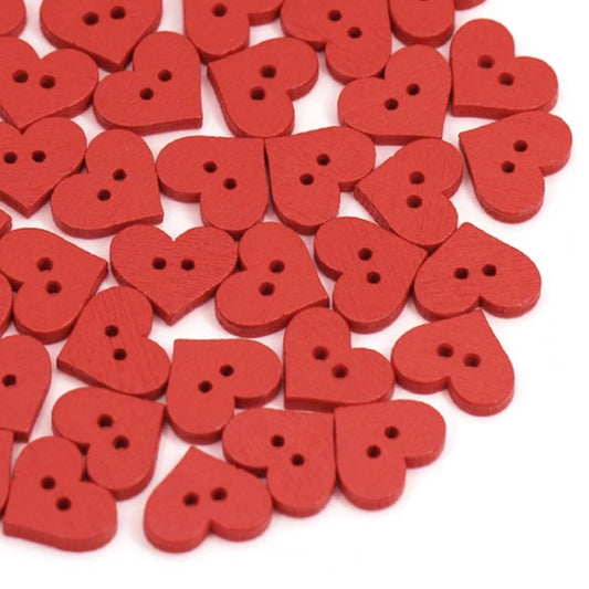 100pcs 1.5cm Red Wooden Heart Clothing Buttons 2-Hole DIY Scrapbooking Sewing Card-Making - - Asia Sell