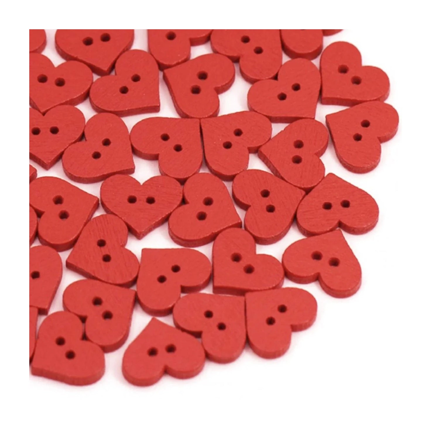 100pcs 1.5cm Red Wooden Heart Clothing Buttons 2-Hole DIY Scrapbooking Sewing Card-Making - - Asia Sell