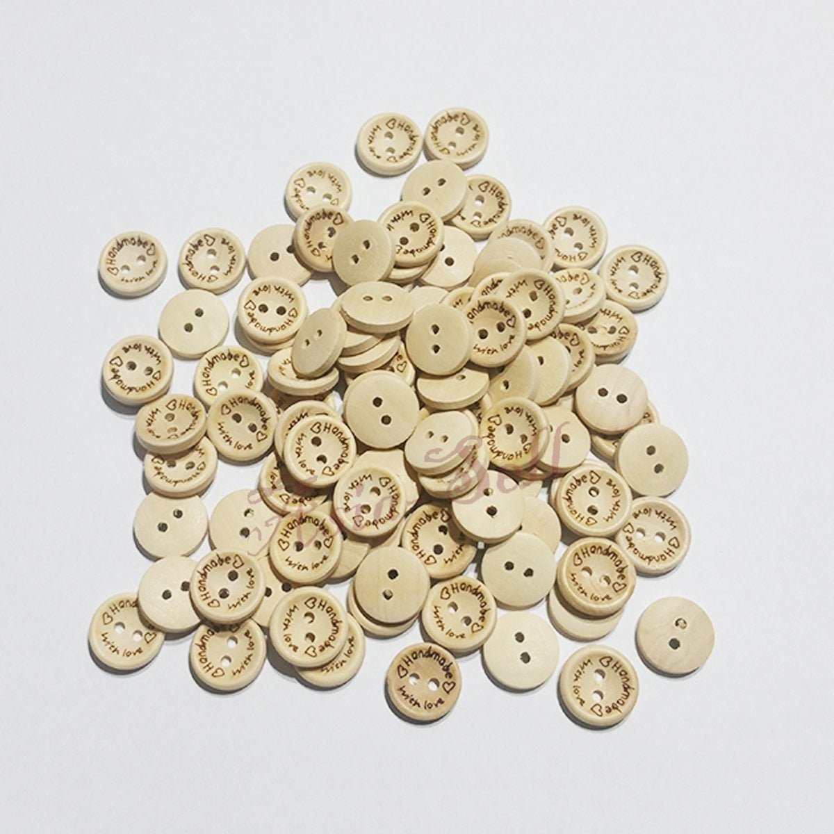 100pcs 15mm Buttons Handmade Clothes Handmade with Love Round Wooden Button - Asia Sell