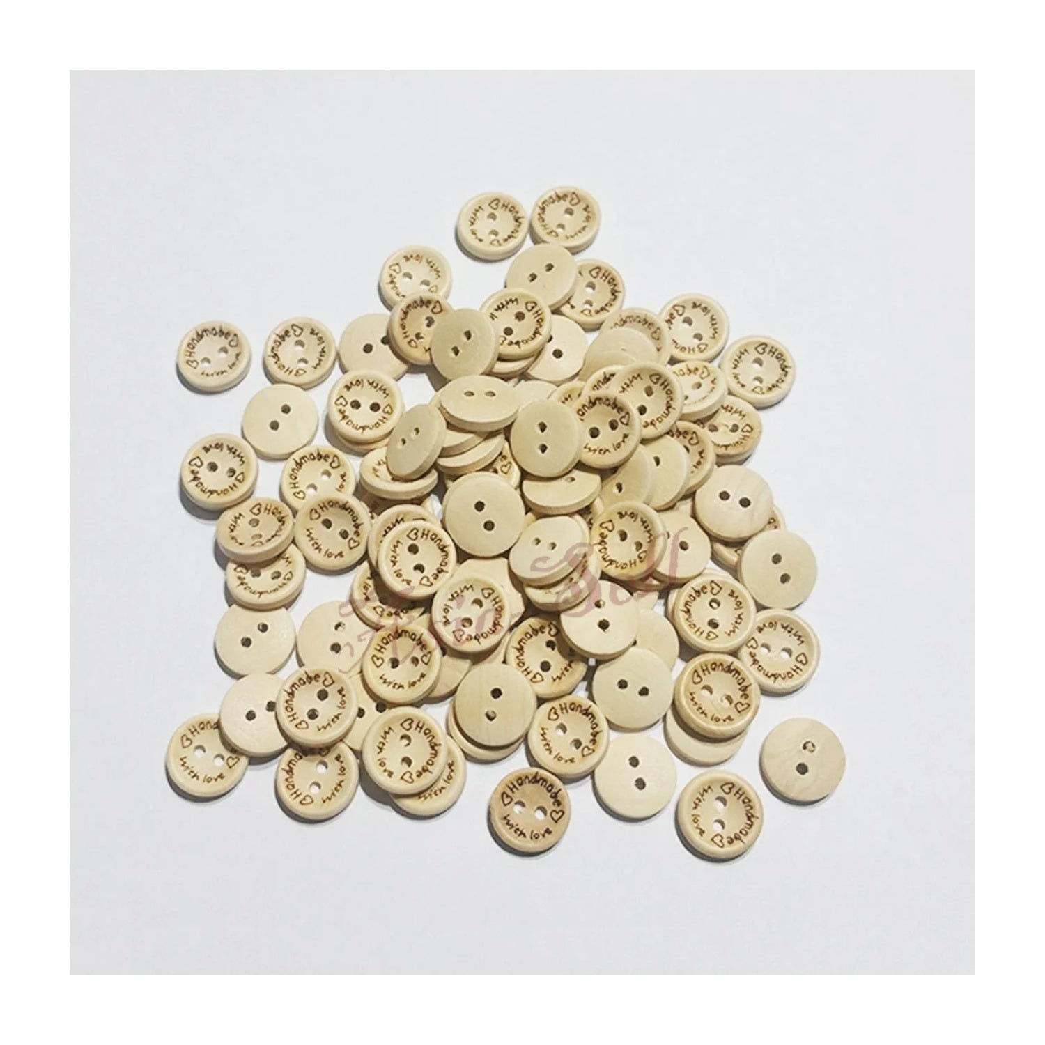 100pcs 15mm Buttons Handmade Clothes Handmade with Love Round Wooden Button - - Asia Sell